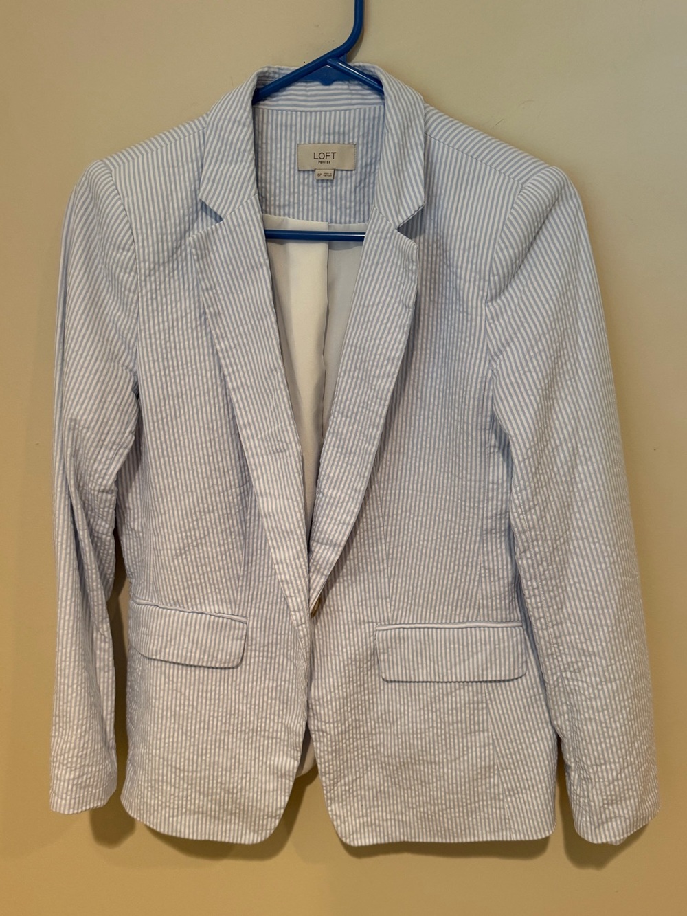 LOFT Light Blue & White Seersucker Blazer